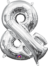 Silver Mylar "&"  Ampersand Balloon 16 inch Air Filled